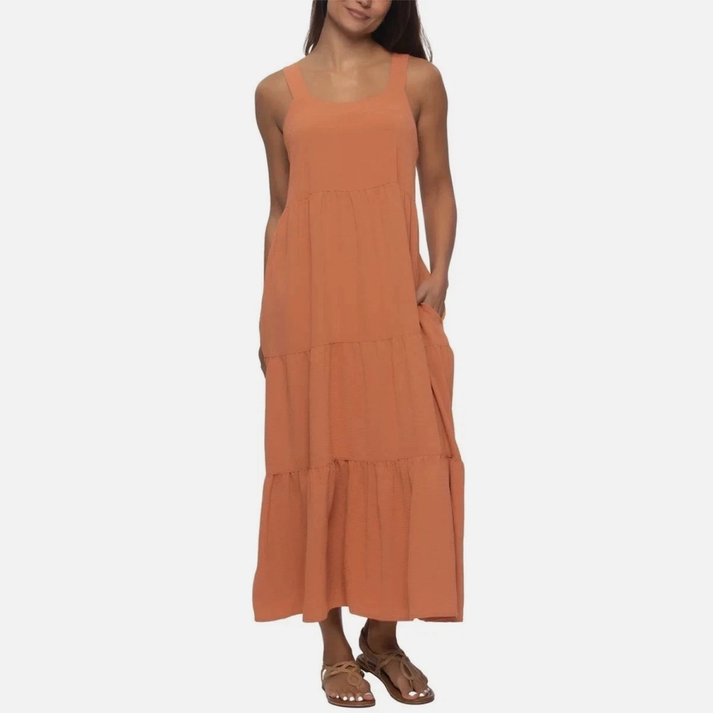 Felina Womens Tiered Maxi Dress Pockets Sleeveless Relaxed Fit Lightweight Small